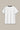 White t-shirt with black trim on a beige background